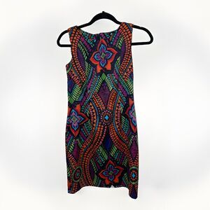 AGB Colorful Floral Geometric Shift Dress Womens Size 4P Groovy